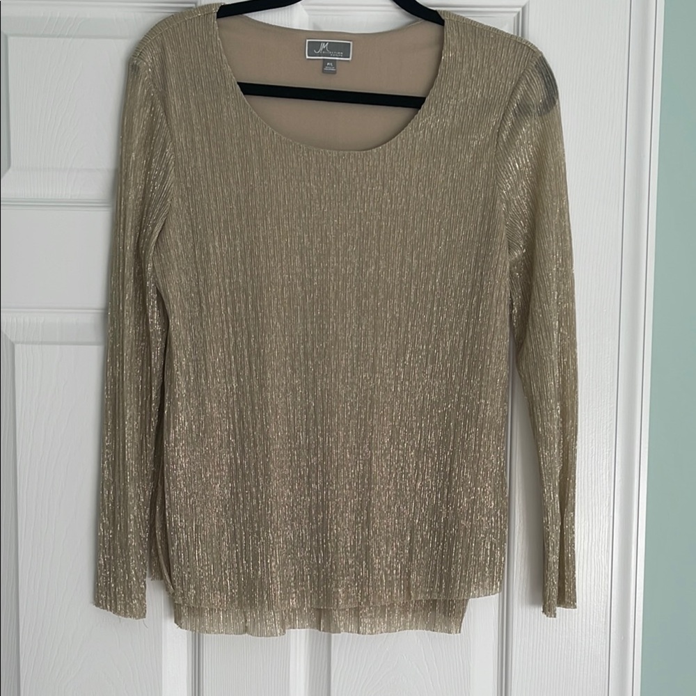 Gold Long Sleeve Scoop Neck Ribbed Top